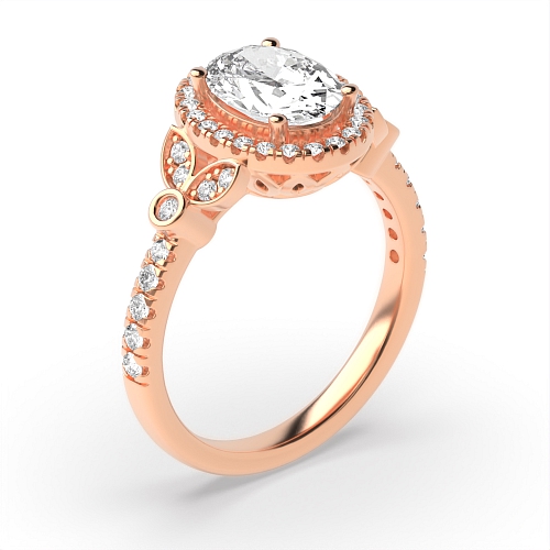 4 Prong Oval Rose Gold Unique high set Halo Engagement Rings