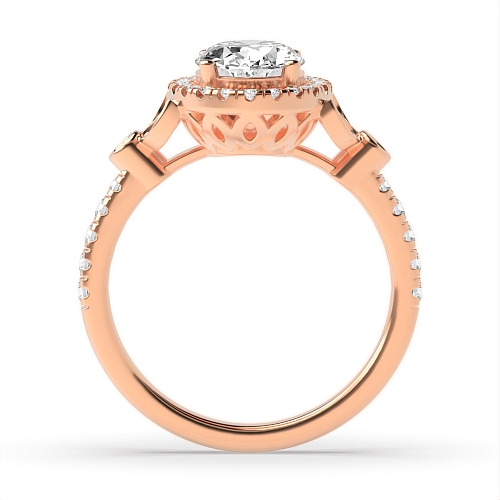 4 Prong Oval Rose Gold Unique high set Halo Engagement Rings