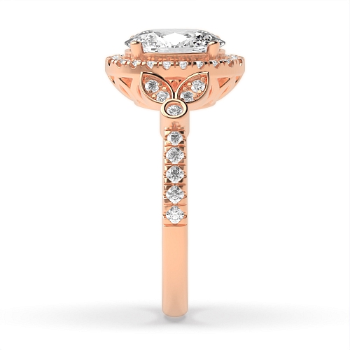 4 Prong Oval Rose Gold Unique high set Halo Engagement Rings