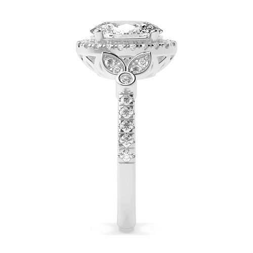 4 Prong Oval Silver Unique high set Side Stone Engagement Rings