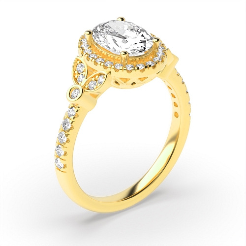 4 Prong Oval Yellow Gold Unique high set Engagement Rings