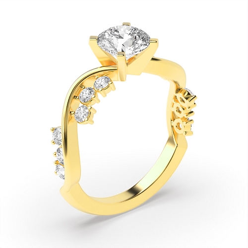 Round Yellow Gold Designer curved Engagement Rings