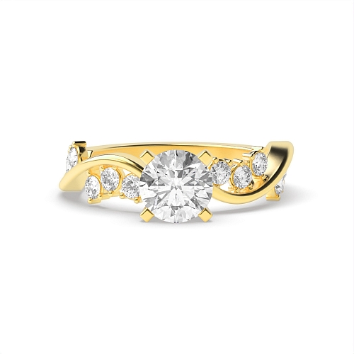 Round Yellow Gold Designer curved Engagement Rings