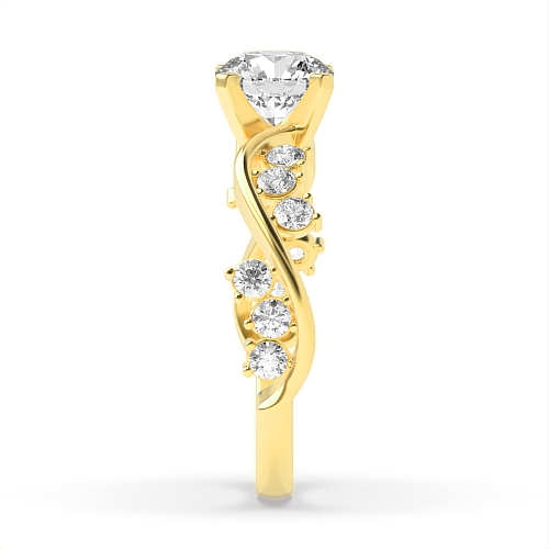 Round Yellow Gold Designer curved Engagement Rings
