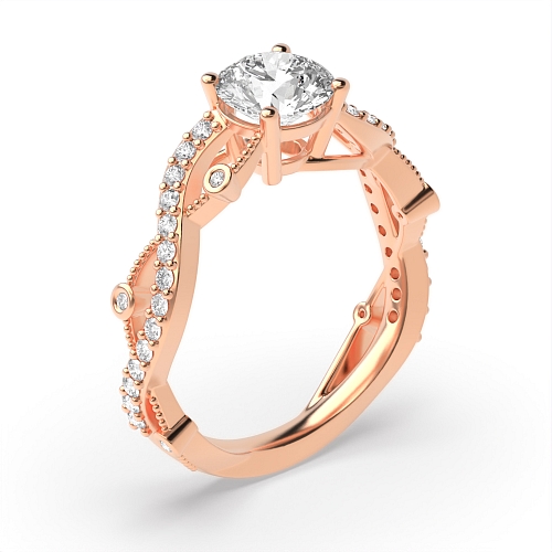 4 Prong Round Rose Gold Twisted Unusual Engagement Rings