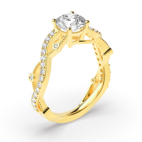 4 Prong Round Yellow Gold Twisted Unusual Engagement Rings