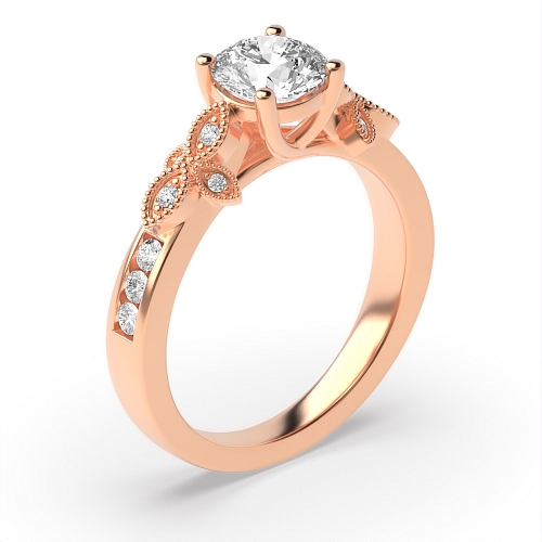 4 Prong Round Rose Gold Designer milligrains Unusual Engagement Rings