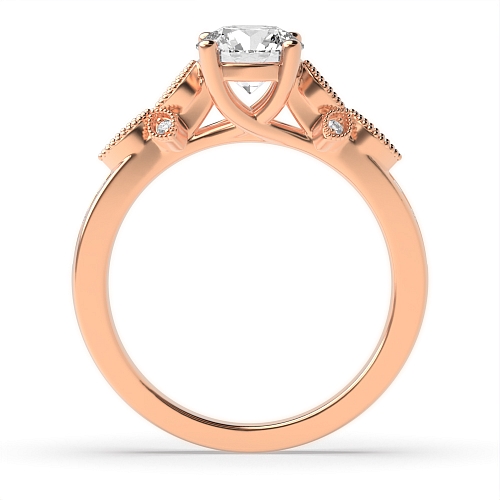 4 Prong Round Rose Gold Designer milligrains Unusual Engagement Rings