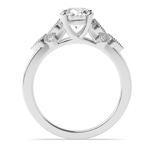 4 Prong Round Designer milligrains Side Stone Engagement Rings