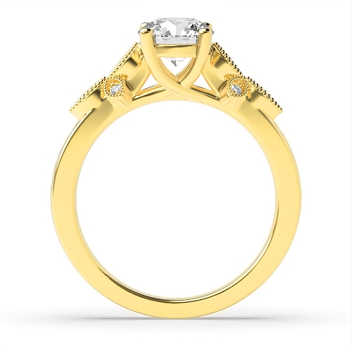 4 Prong Round Yellow Gold Designer milligrains Unusual Engagement Rings