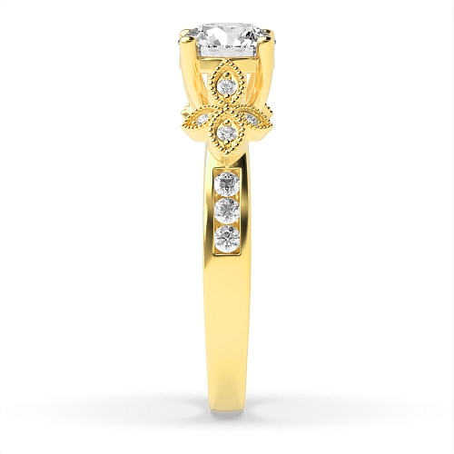 4 Prong Round Yellow Gold Designer milligrains Unusual Engagement Rings