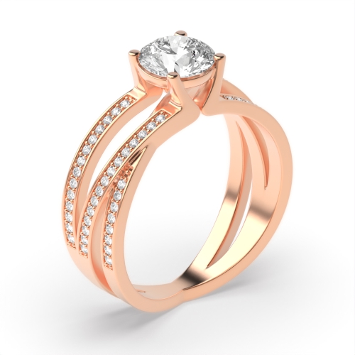 4 Prong Round Rose Gold 3 row Engagement Rings