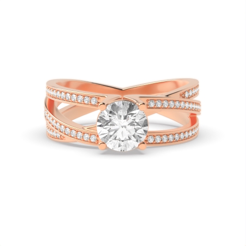 4 Prong Round Rose Gold 3 row Engagement Rings