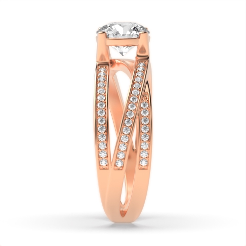 4 Prong Round Rose Gold 3 row Engagement Rings