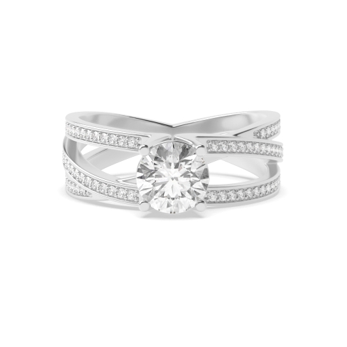 4 Prong Round 3 row Side Stone Engagement Rings