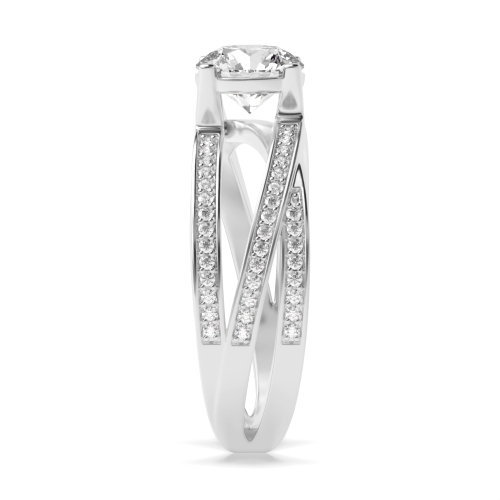 4 Prong Round 3 row Side Stone Engagement Rings