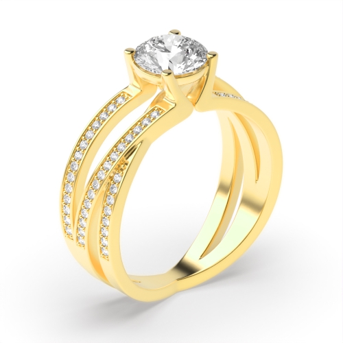 4 Prong Round Yellow Gold 3 row Engagement Rings