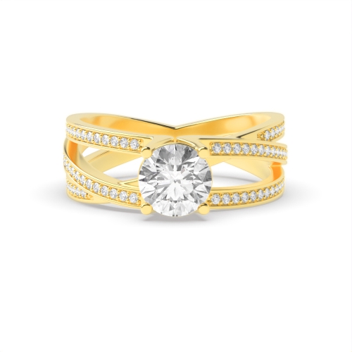 4 Prong Round Yellow Gold 3 row Engagement Rings