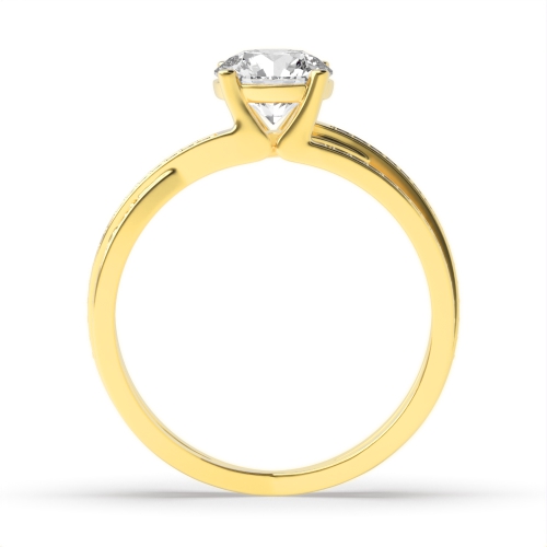 4 Prong Round Yellow Gold 3 row Engagement Rings
