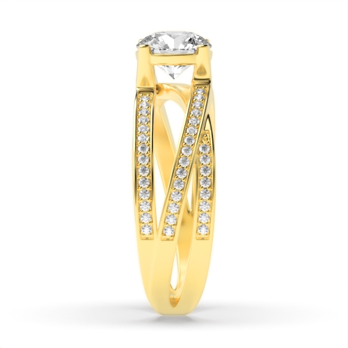 4 Prong Round Yellow Gold 3 row Engagement Rings