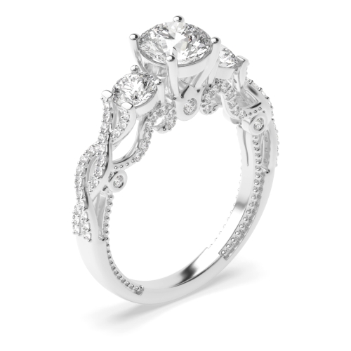 4 Prong Setting Round Shape Trilogy Engagement Diamond Ring