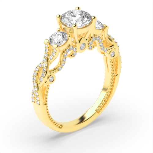 4 Prong Setting Round Shape Trilogy Engagement Diamond Ring