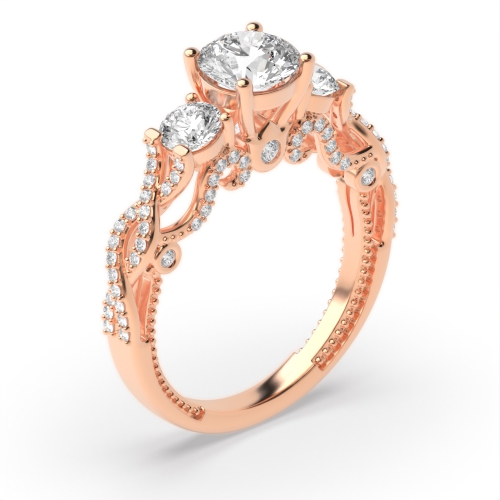 4 Prong Round Rose Gold Vintage Trilogy Engagement Rings