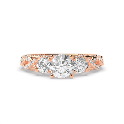 4 Prong Round Rose Gold Vintage Trilogy Engagement Rings
