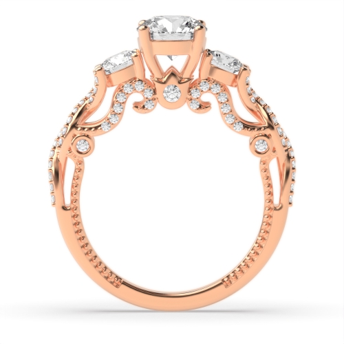 4 Prong Round Rose Gold Vintage Trilogy Engagement Rings