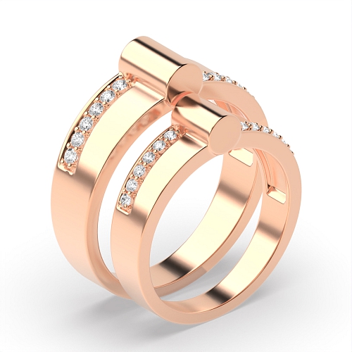 Pave Setting Round Rose Gold Couple bar Couples Engagement Rings