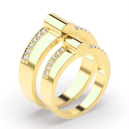 Pave Setting Round Yellow Gold Couple bar Couples Engagement Rings