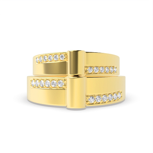 Pave Setting Round Yellow Gold Couple bar Couples Engagement Rings