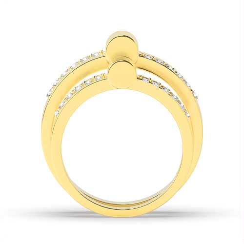 Pave Setting Round Yellow Gold Couple bar Couples Engagement Rings