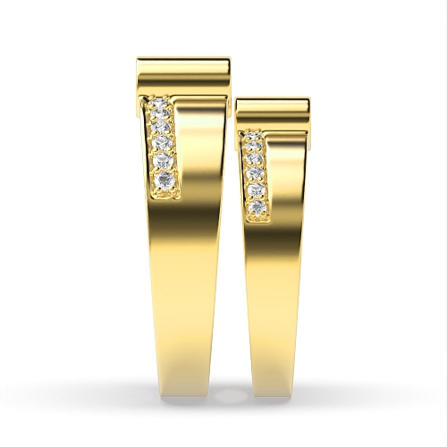 Pave Setting Round Yellow Gold Couple bar Couples Engagement Rings