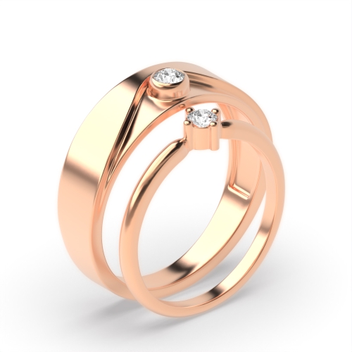 Bezel And Prong Setting Round Shape Diamond Couple Wedding Ring
