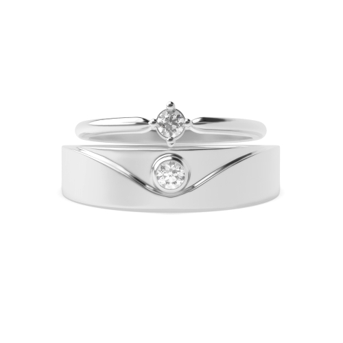 bezel and prong setting round shape diamond couple wedding ring