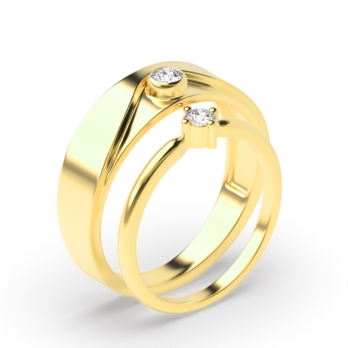 bezel and prong setting round shape diamond couple wedding ring