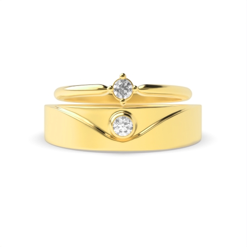 4 Prong Round Yellow Gold Couple wedding Couples Engagement Rings