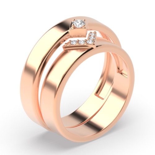 4 Prong Setting Round Shape Diamond Couple Matching Band Ring