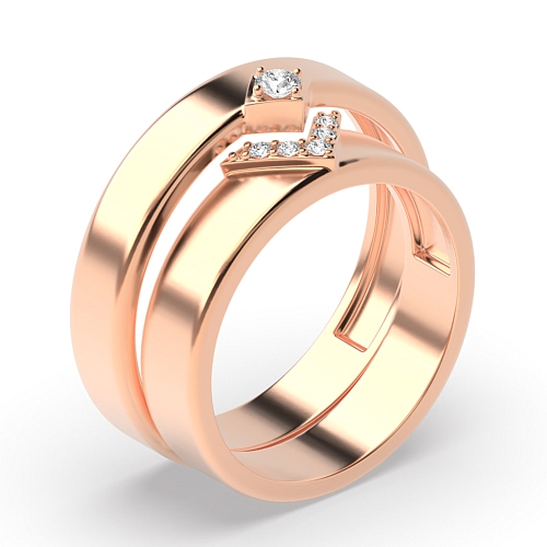 4 Prong Round Rose Gold Couple matching band Couples Engagement Rings