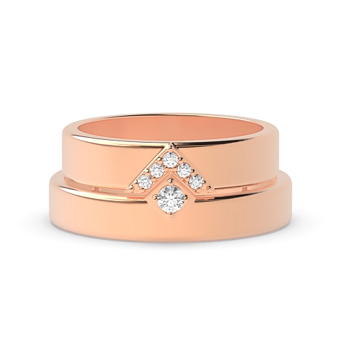 4 Prong Round Rose Gold Couple matching band Couples Engagement Rings