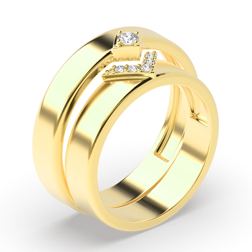 4 Prong Round Yellow Gold Couple matching band Couples Engagement Rings