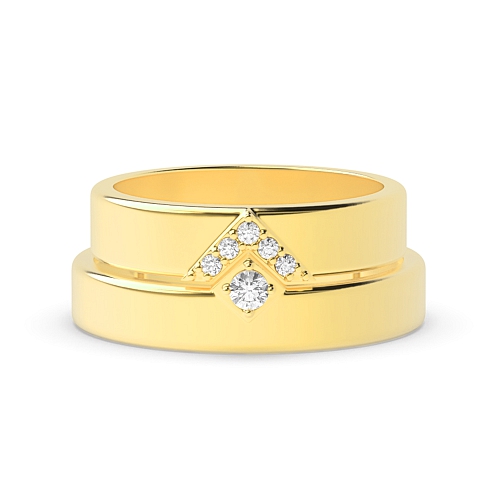 4 Prong Round Yellow Gold Couple matching band Couples Engagement Rings