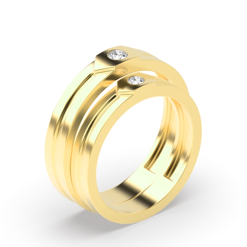 bezel setting round shape diamond couple wedding ring