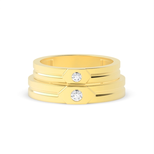 Bezel Setting Round Yellow Gold Luxe Couples Engagement Rings