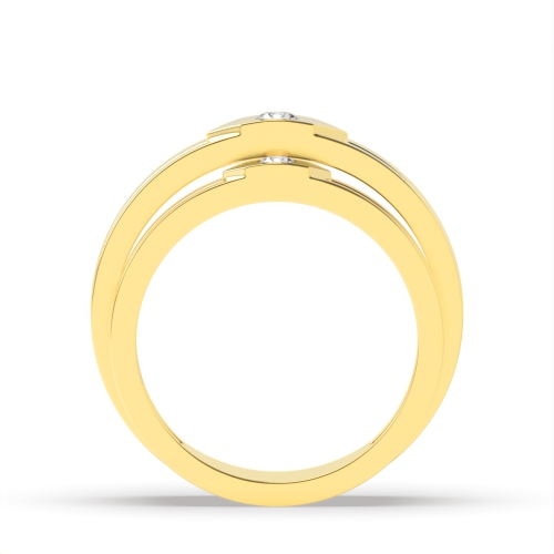 Bezel Setting Round Yellow Gold Luxe Couples Engagement Rings
