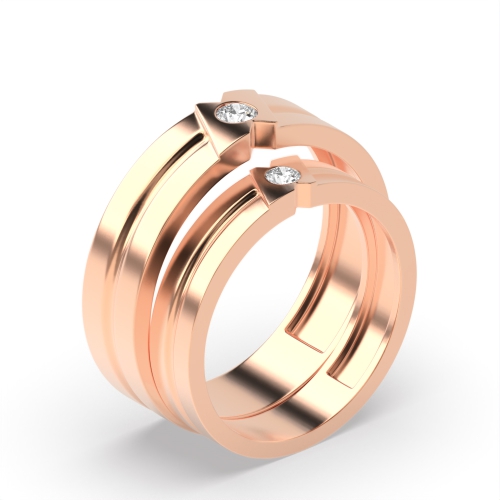 Bezel Setting Round Rose Gold Glimmered Couples Engagement Rings