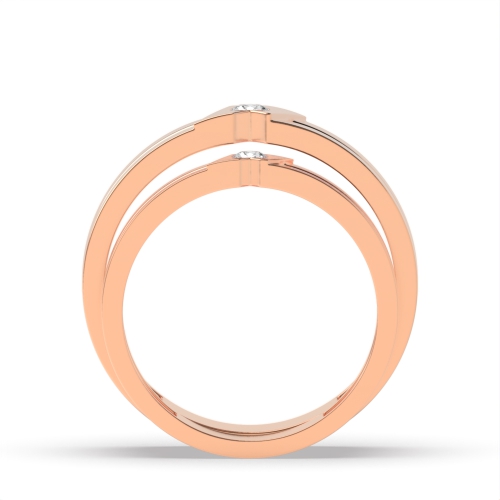 Bezel Setting Round Rose Gold Glimmered Couples Engagement Rings