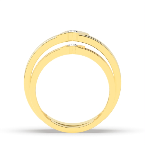 Bezel Setting Round Yellow Gold Glimmered Couples Engagement Rings
