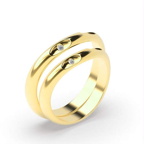 Bezel Setting Round Yellow Gold Dreamscape Couples Engagement Rings
